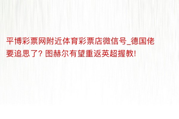 平博彩票网附近体育彩票店微信号_德国佬要追思了? 图赫尔有望重返英超握教!