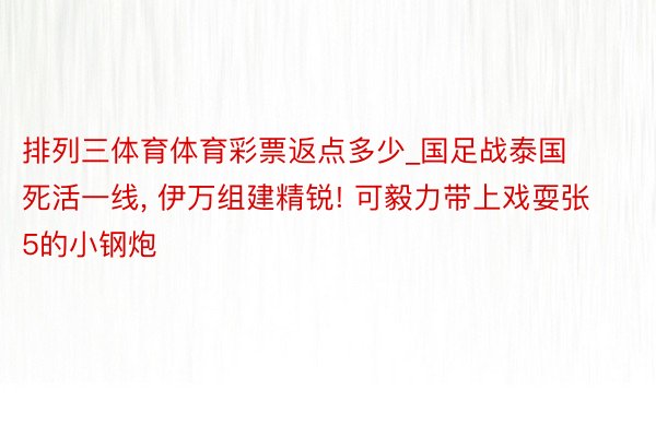 排列三体育体育彩票返点多少_国足战泰国死活一线， 伊万组建精锐! 可毅力带上戏耍张5的小钢炮