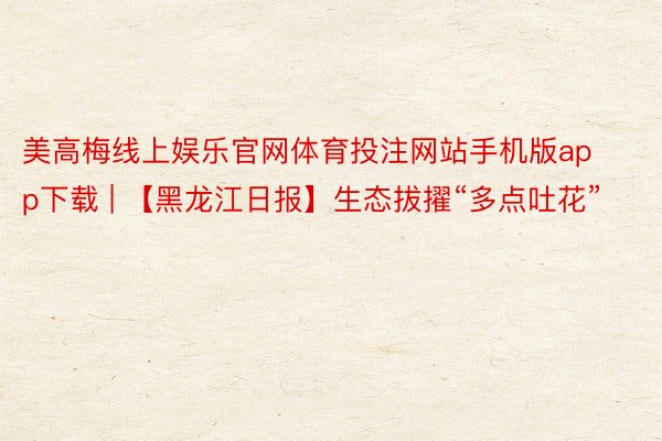 美高梅线上娱乐官网体育投注网站手机版app下载 | 【黑龙江日报】生态拔擢“多点吐花”