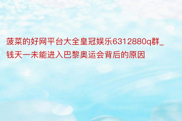 菠菜的好网平台大全皇冠娱乐6312880q群_钱天一未能进入巴黎奥运会背后的原因